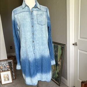 100% Cotton hand dyed Ombre Denim Shirt Dress